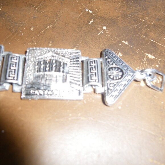 Vintage Unisex Silver Tone Bracelet Greece Souvenir Tchotchke - Picture 4 of 6